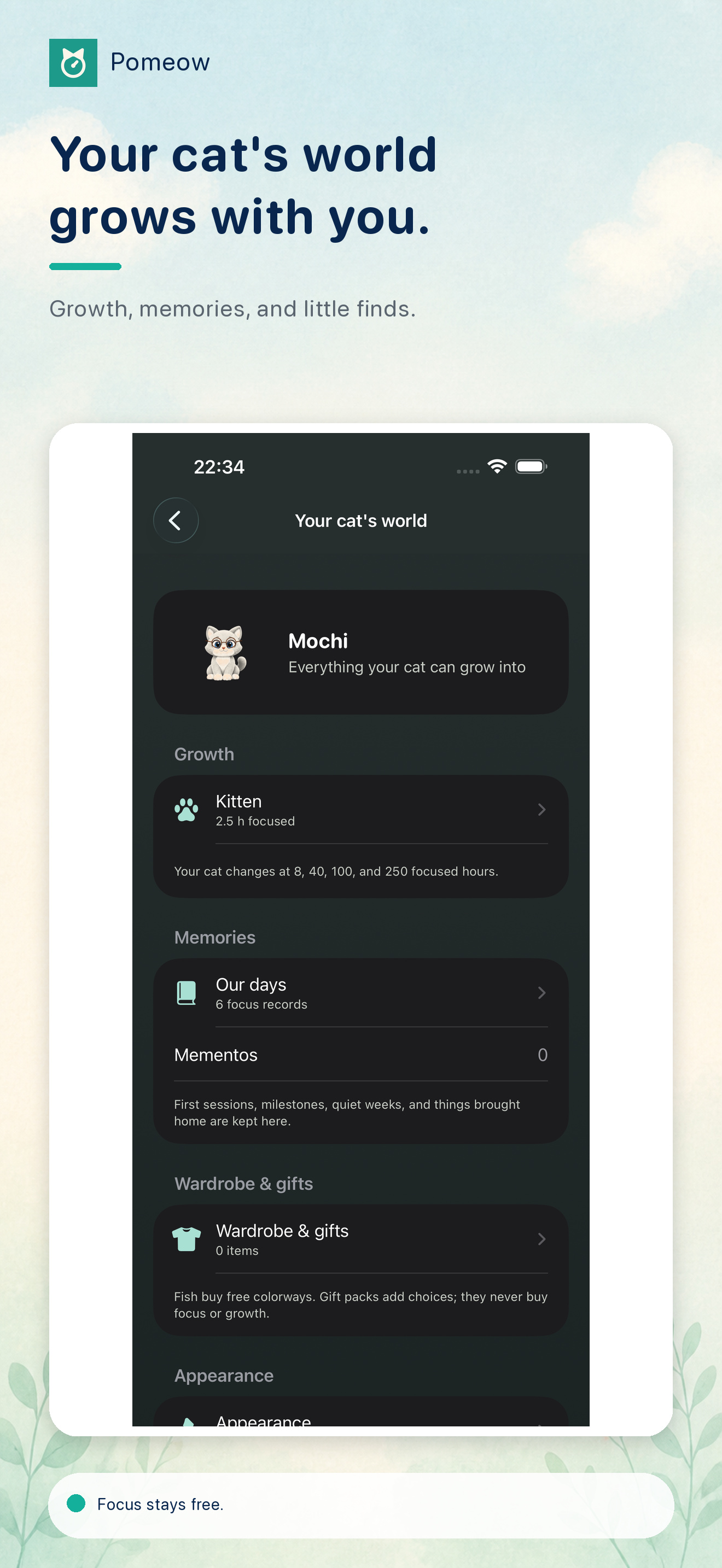 Pomeow 4.0.1 preview · real Release screens with fictional examples