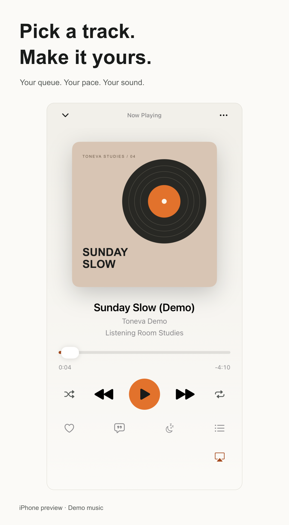 Unreleased iPhone preview · Demo music