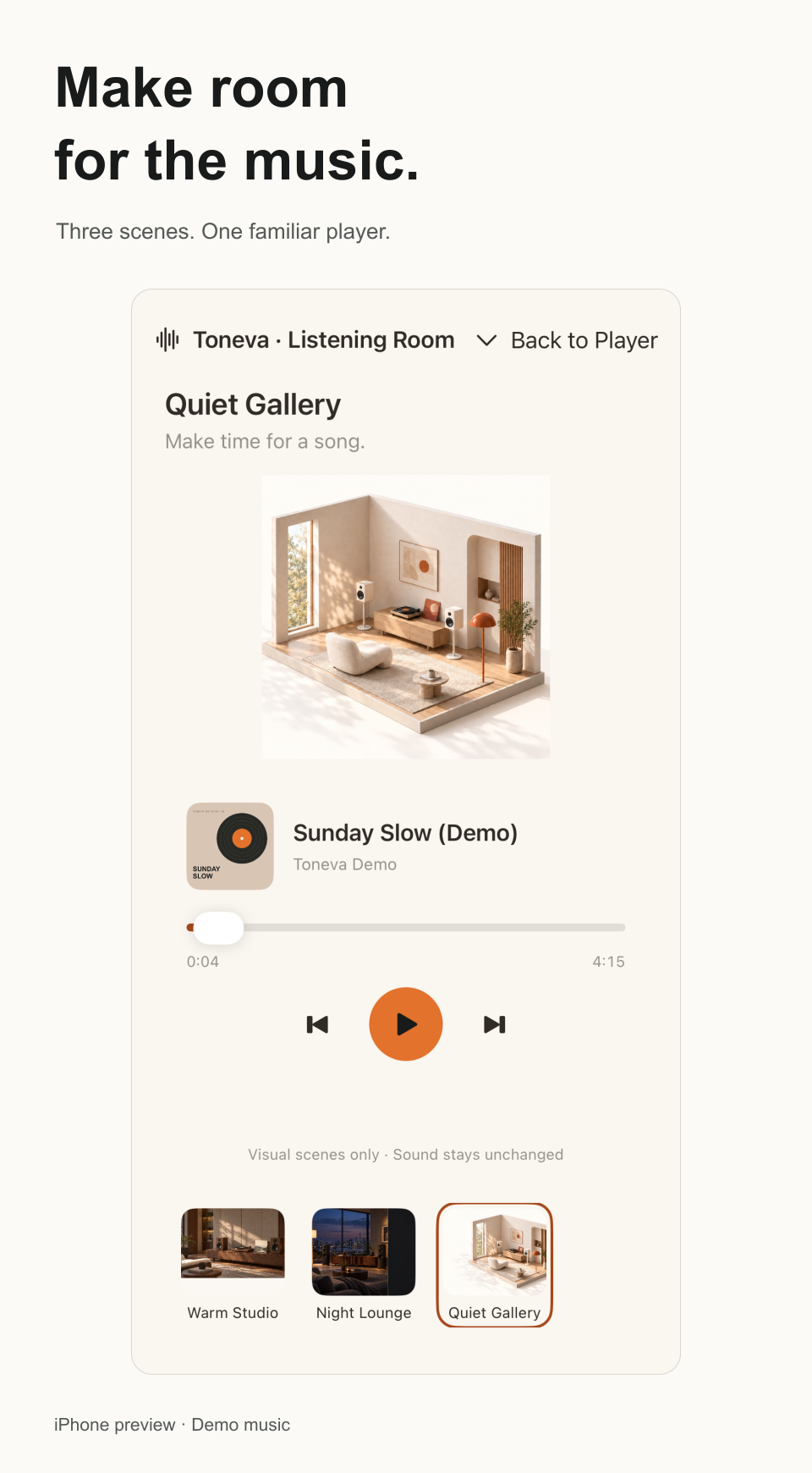 Unreleased iPhone preview · Demo music